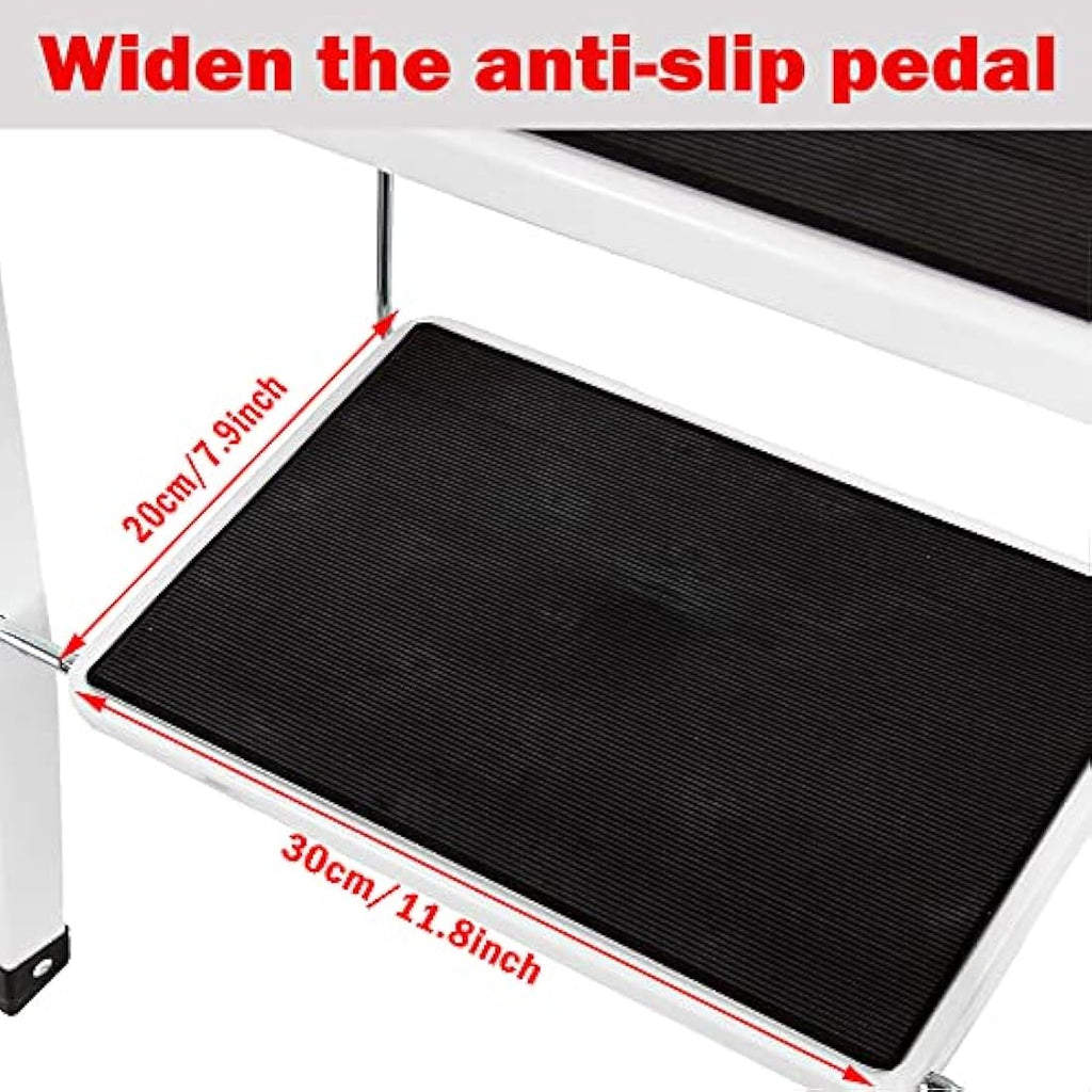 Jolof Store 2 Step Folding Ladder – Heavy Duty Steel Step Stool, 330lbs