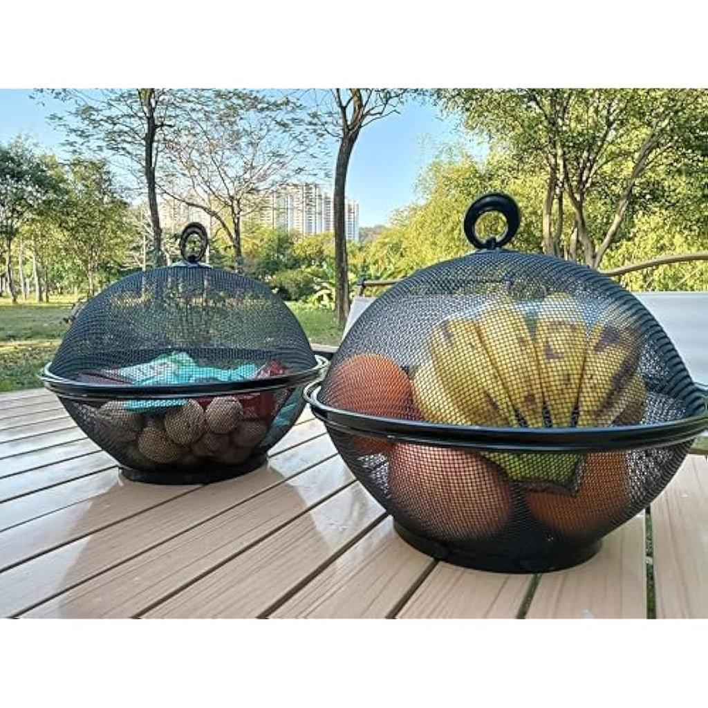 Jolof Store Mesh Fruit Basket with Lid – 4 Piece Wire Bowl Food Cover Set
