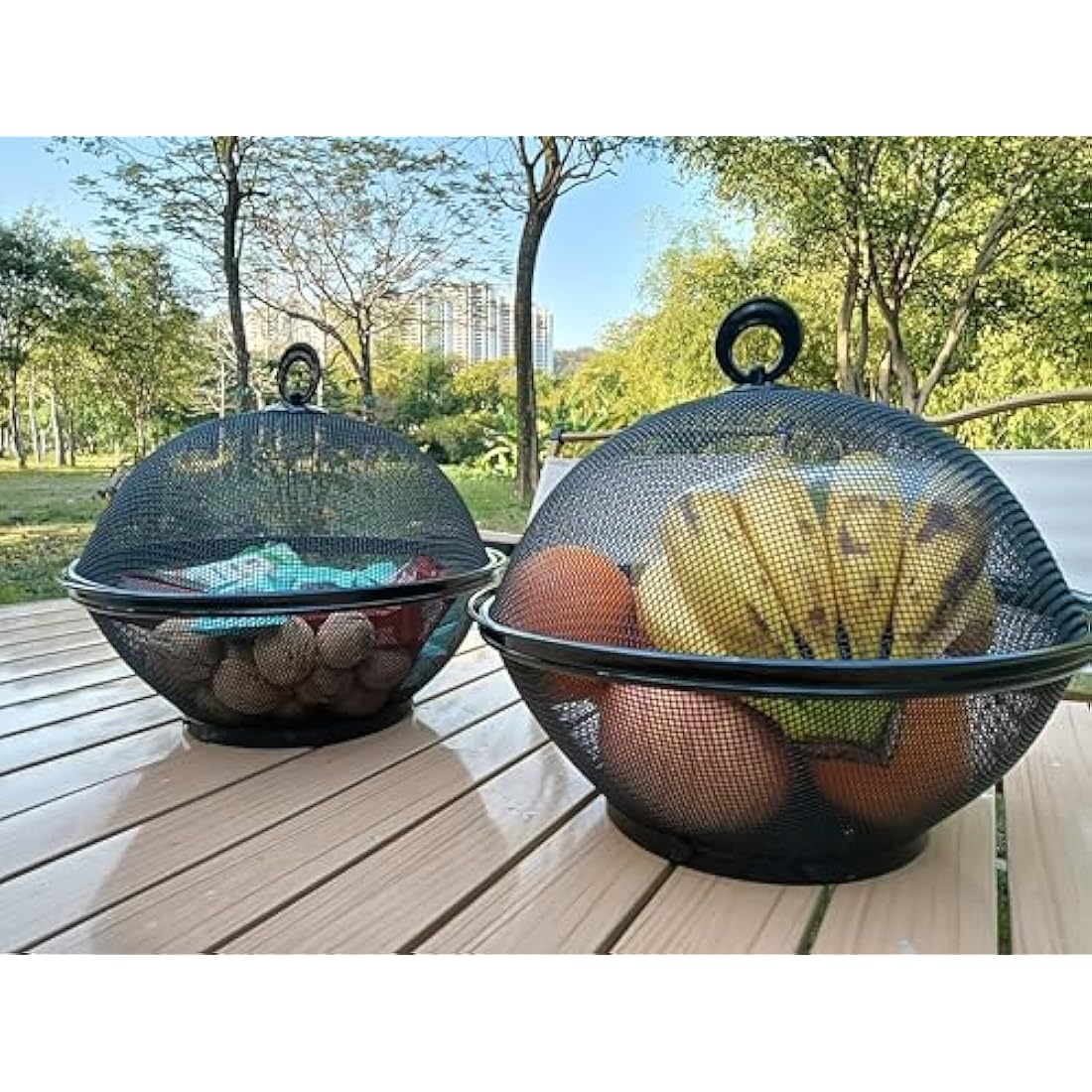 Jolof Store Mesh Fruit Basket with Lid – 4 Piece Wire Bowl Food Cover Set