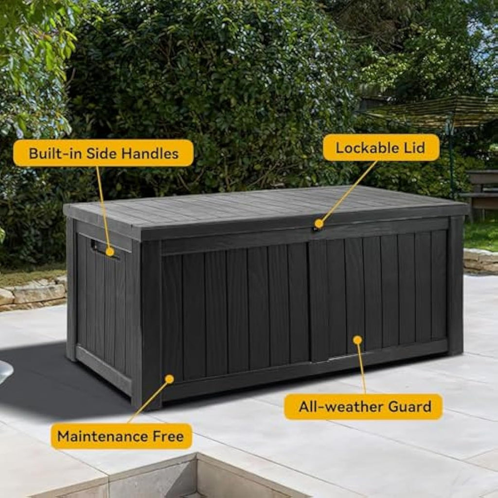 EAZILIFE 430L Garden Storage Box | Heavy Duty Outdoor Bench - Dark Grey