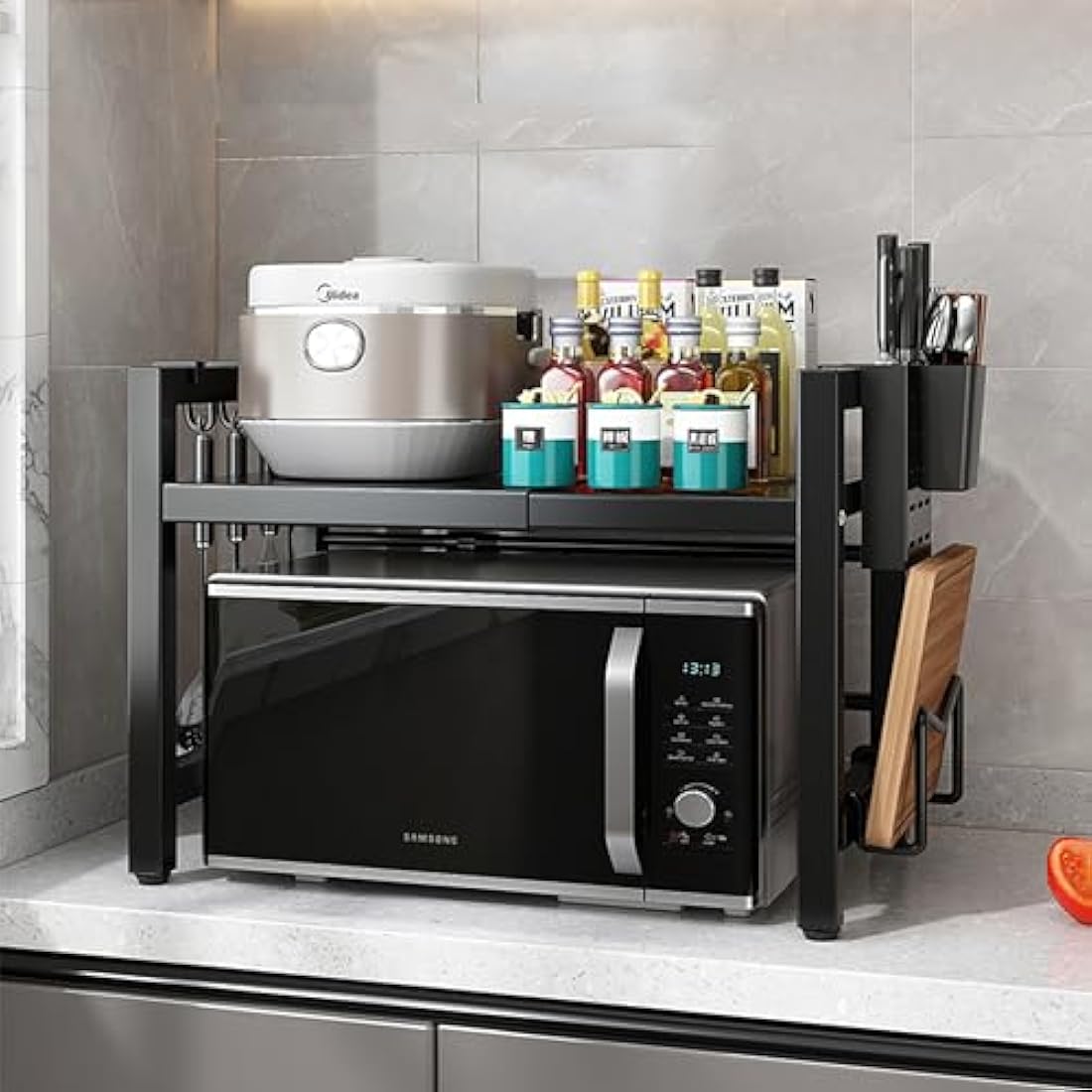 Wivico Extendable Microwave Oven Rack | 2-Tier Carbon Steel Kitchen Shelf