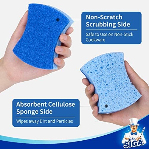 MR.SIGA Non-Scratch Cellulose Scrub Sponge – Dual-Sided Kitchen 12 Pack
