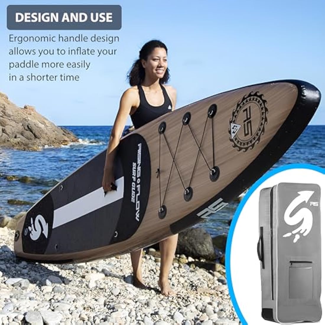 SereneLife Inflatable Stand Up Paddle Board – 10.5' Non-Slip SUP Kit