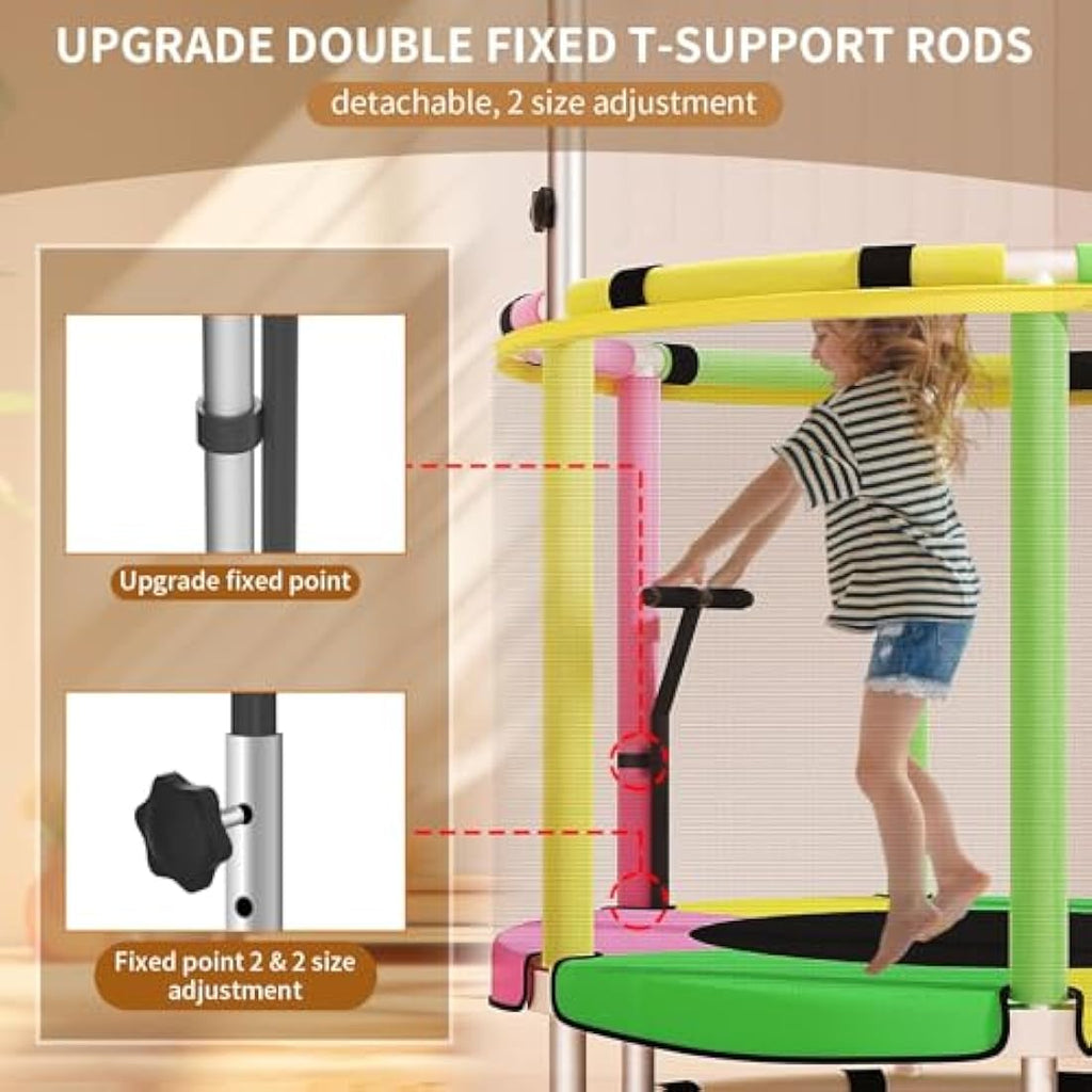 Kids Trampoline with Adjustable Gym Bar and Safety Net