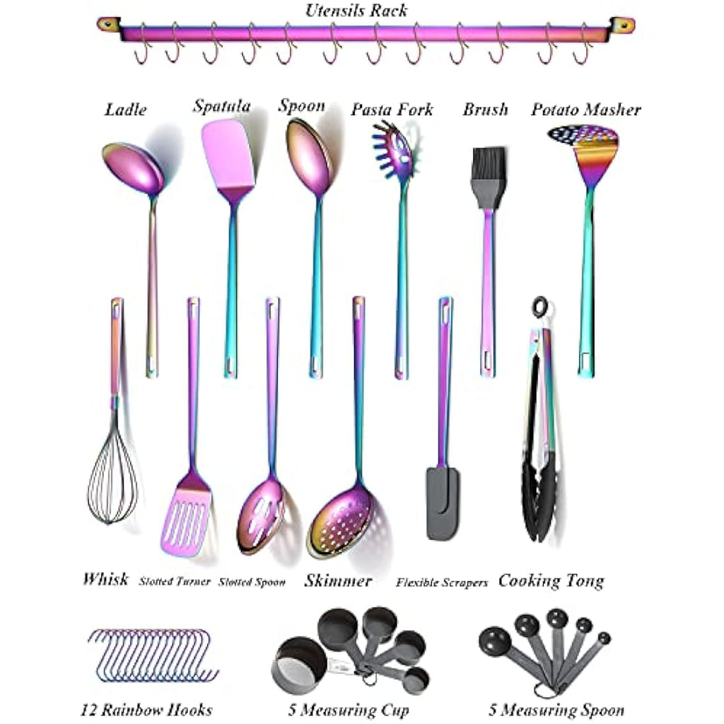 Kyraton Rainbow Stainless Steel Kitchen Utensils Set - 37 Pieces