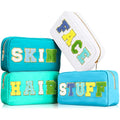 Jolof Store 4-Piece Preppy Nylon Makeup Bag Set with Chenille Letter Patches