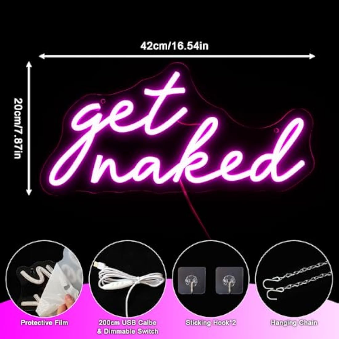 Get Naked Neon Sign – Pink LED Wall Art for Bedroom & Bar