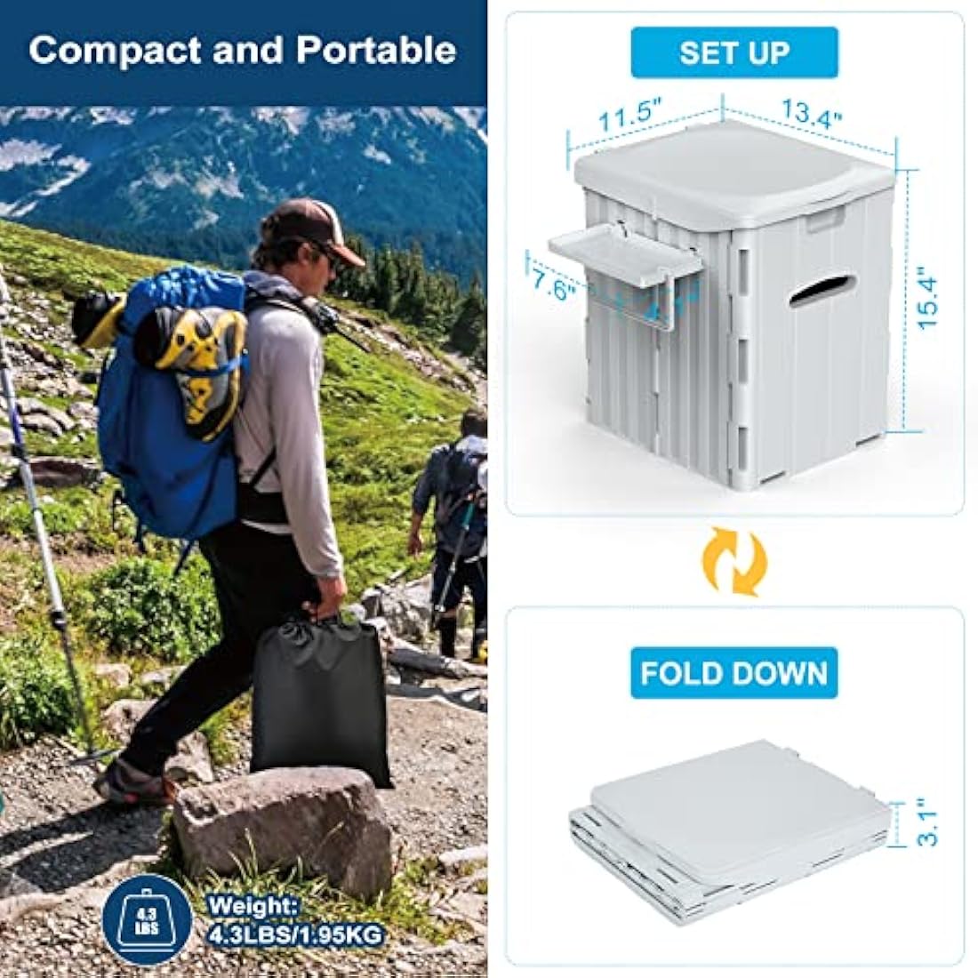 WADEO Extra-Large Portable Camping Toilet | Heavy-Duty Foldable Potty