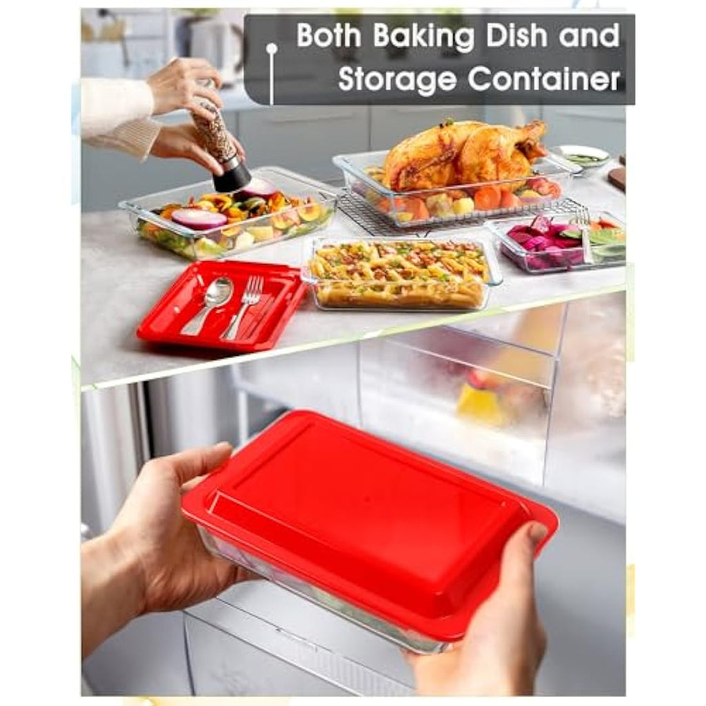 4-Piece Tempered Glass Baking Dish Set with Lids – Oven Safe