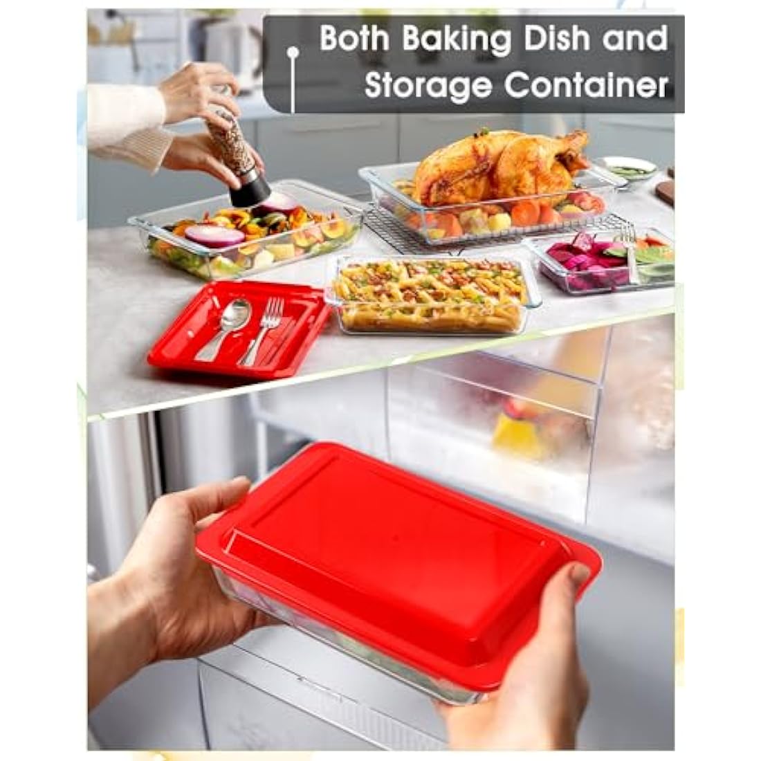 4-Piece Tempered Glass Baking Dish Set with Lids – Oven Safe
