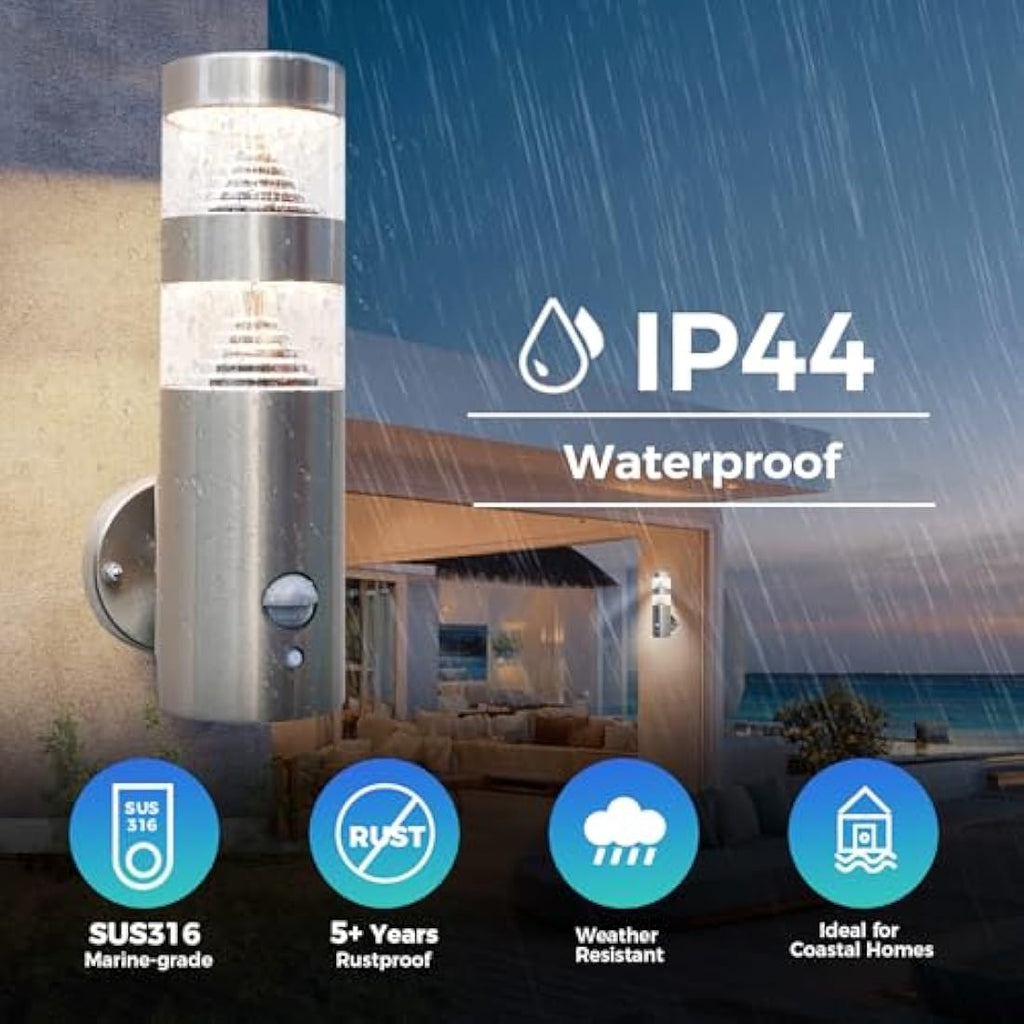 NBHANYUAN LED Outdoor Wall Light | SUS316 Stainless Steel PIR Sensor Lamp