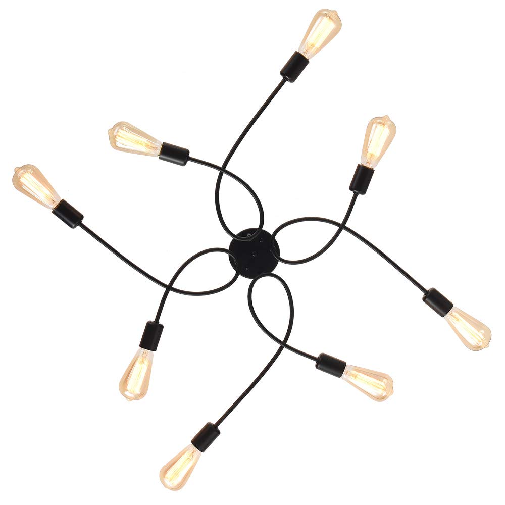 OYIPRO 8-Light Vintage Ceiling Light – Black Semi-Flush Metal Chandelier