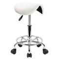 KKTONER White Saddle Stool with Footrest - Adjustable Rolling Salon Chair