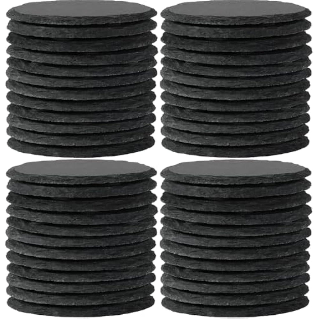 48-Piece Round Slate Coasters for Laser Engraving - 4 Inch Black