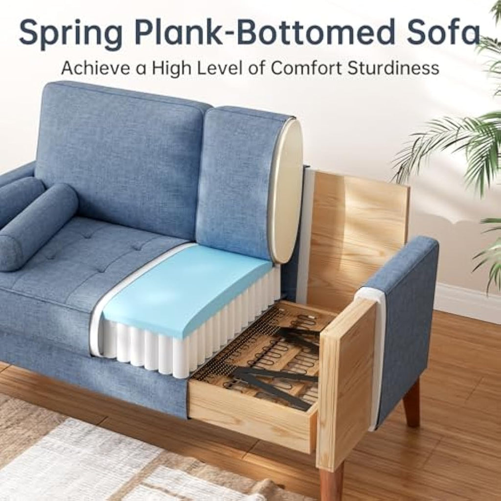 Vesgantti 2 Seater Blue Linen Love Seat – Modern Small Sofa Couch
