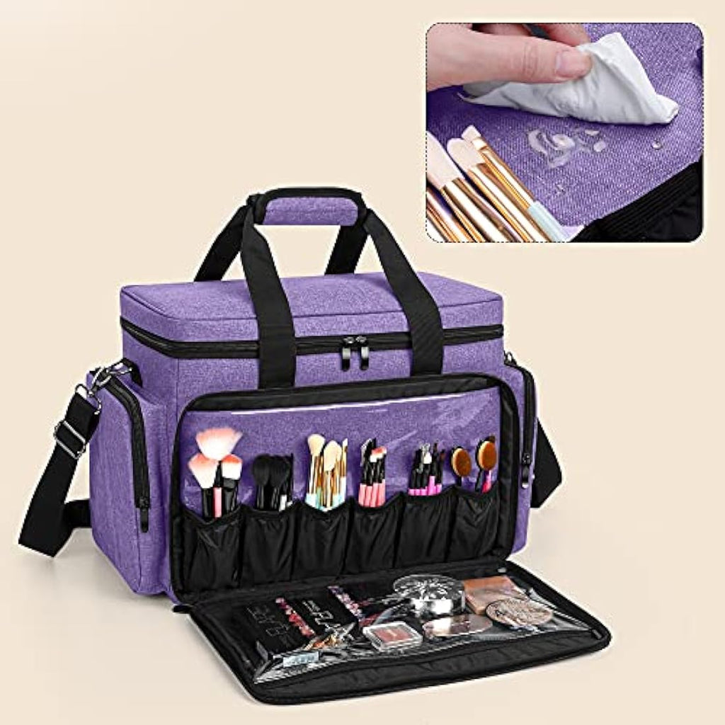 BAFASO Large Travel Makeup Bag | Professional Cosmetic Case - Purple