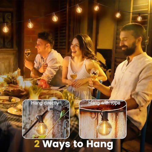 Yuusei 200FT Outdoor Festoon Lights – 100 LED Shatterproof G40 Bulbs