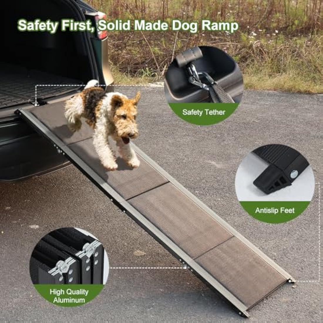 SMONTER Aluminum Dog Car Ramp – Folding Portable Pet Steps for Large Dogs