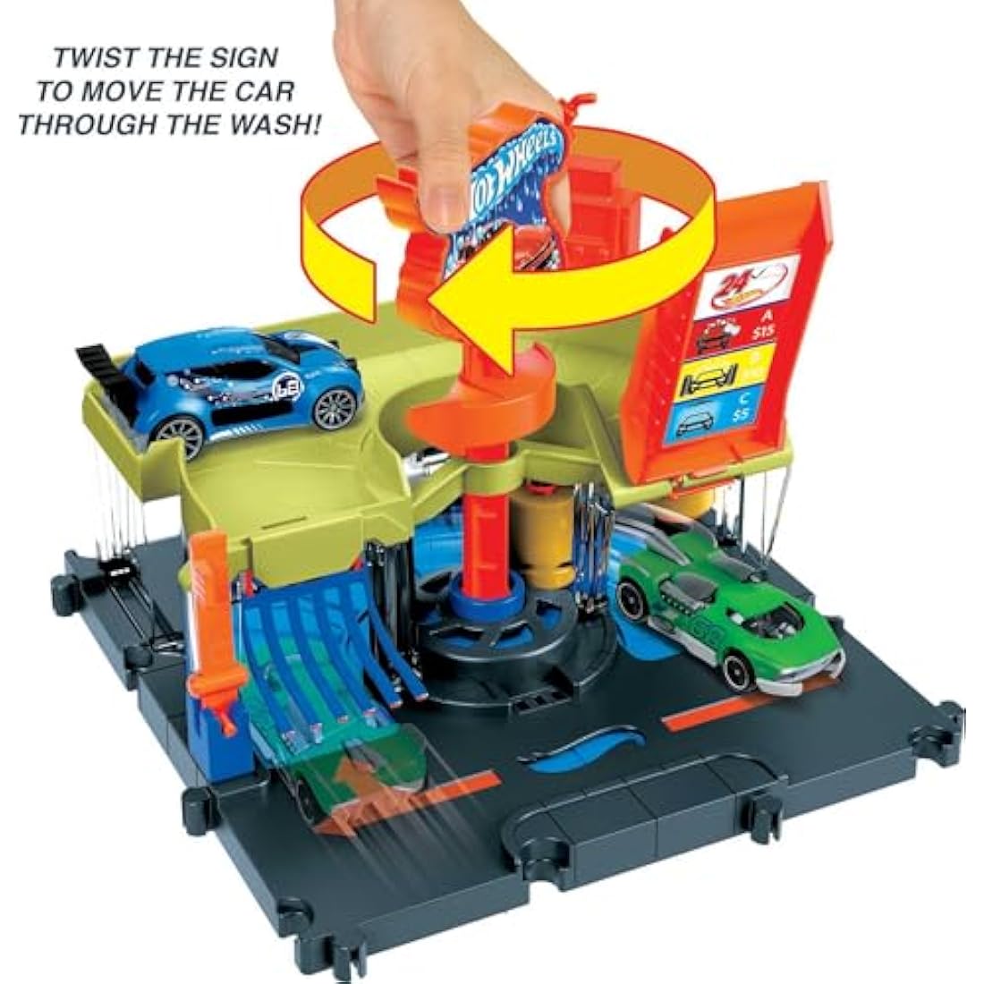 Hot Wheels Downtown Express Car Wash Playset with 1:64 Scale Vehicle