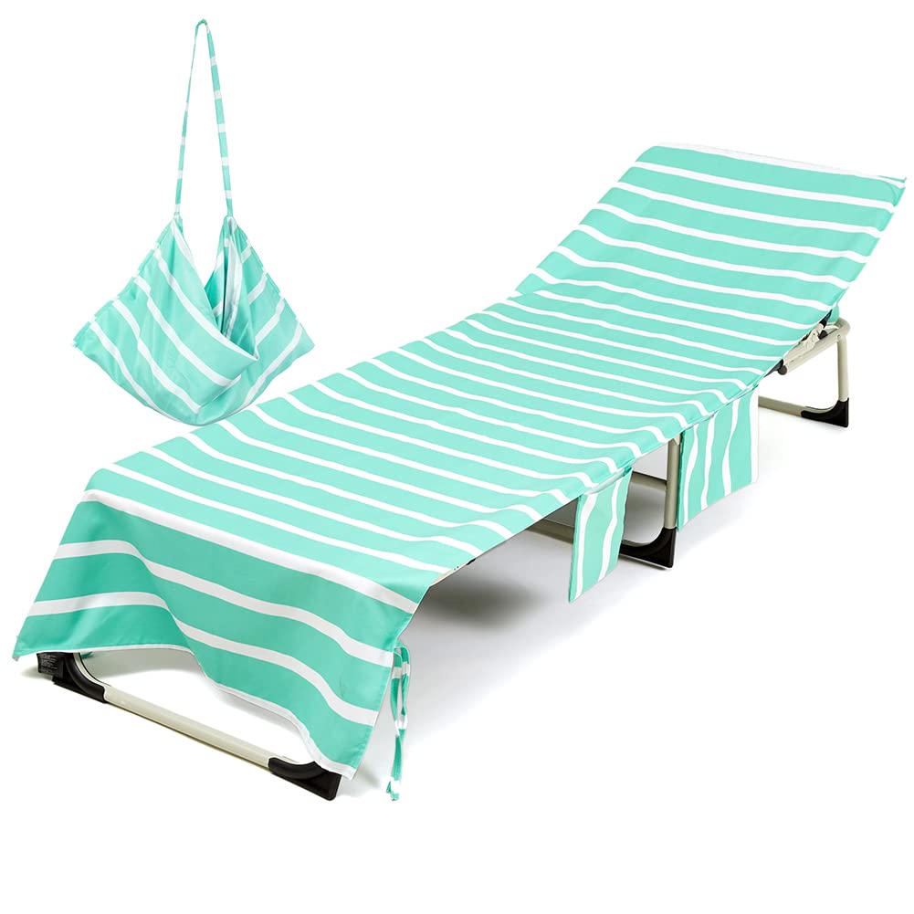 Green Microfiber Beach Chair Cover Towel with Side Pockets