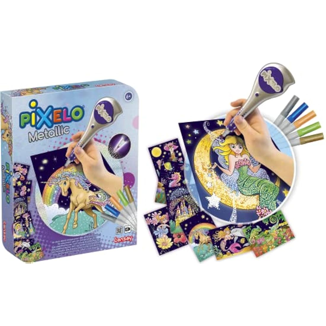 Lansay Pixelo Metallic Drawing Set – Electronic Art Pen with 6 Markers