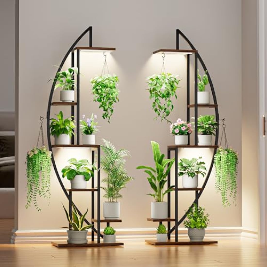 Jolof Store 6-Tier Half-Moon Plant Stand with Grow Lights – 2 Pack Metal Rack