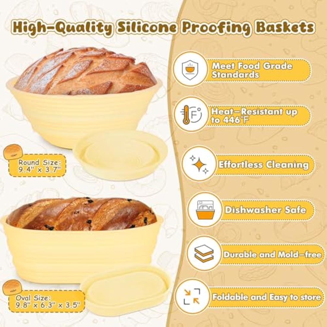 DoughEase Sourdough Starter Kit – 1500ml Glass Jar & Silicone Proofing Baskets