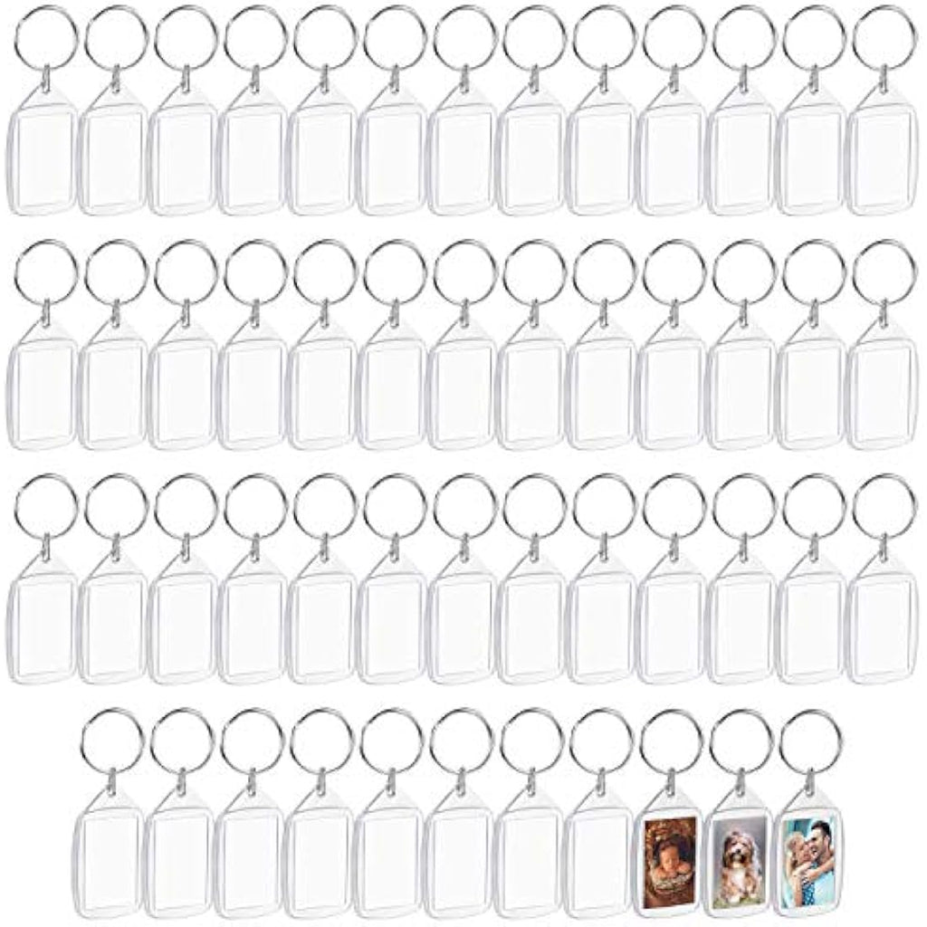 Kurtzy Blank Photo Insert Keychains | 50 Pack Clear Acrylic DIY Key Rings