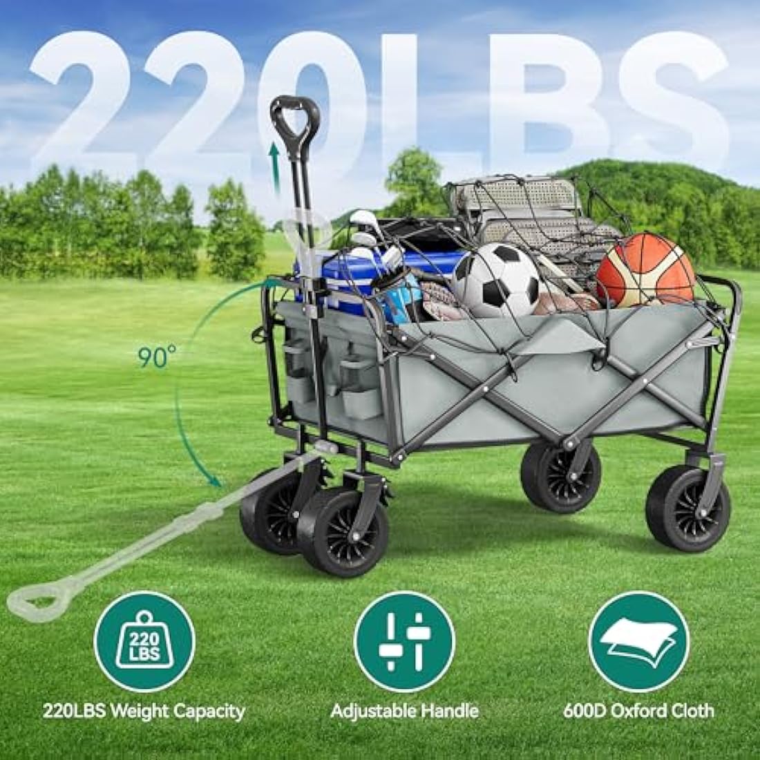 YITAHOME Folding Beach Wagon with Table | 220 lbs Heavy Duty Trolley