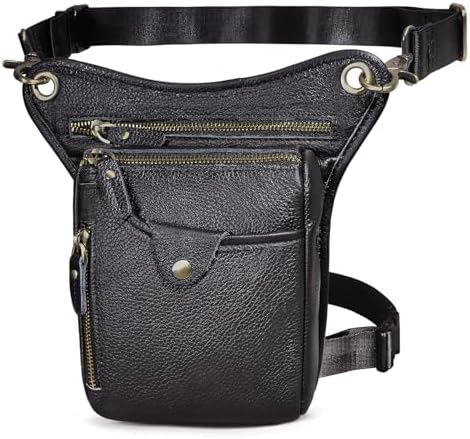 Le'aokuu Mens Genuine Leather Motorcycle Drop Leg Bag | Waist Pack