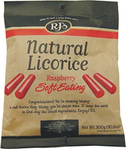 RJ's Natural Raspberry Soft Eating Licorice - 300g Bag (Pack of 3)