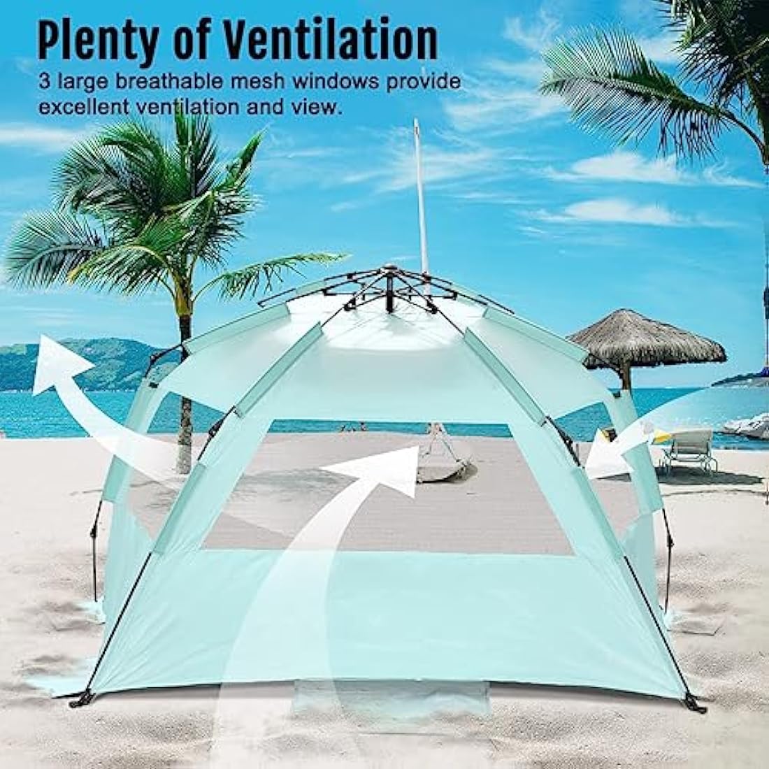 WhiteFang XL Pop Up Beach Tent – 3-4 Person UV Sun Shelter with Floor
