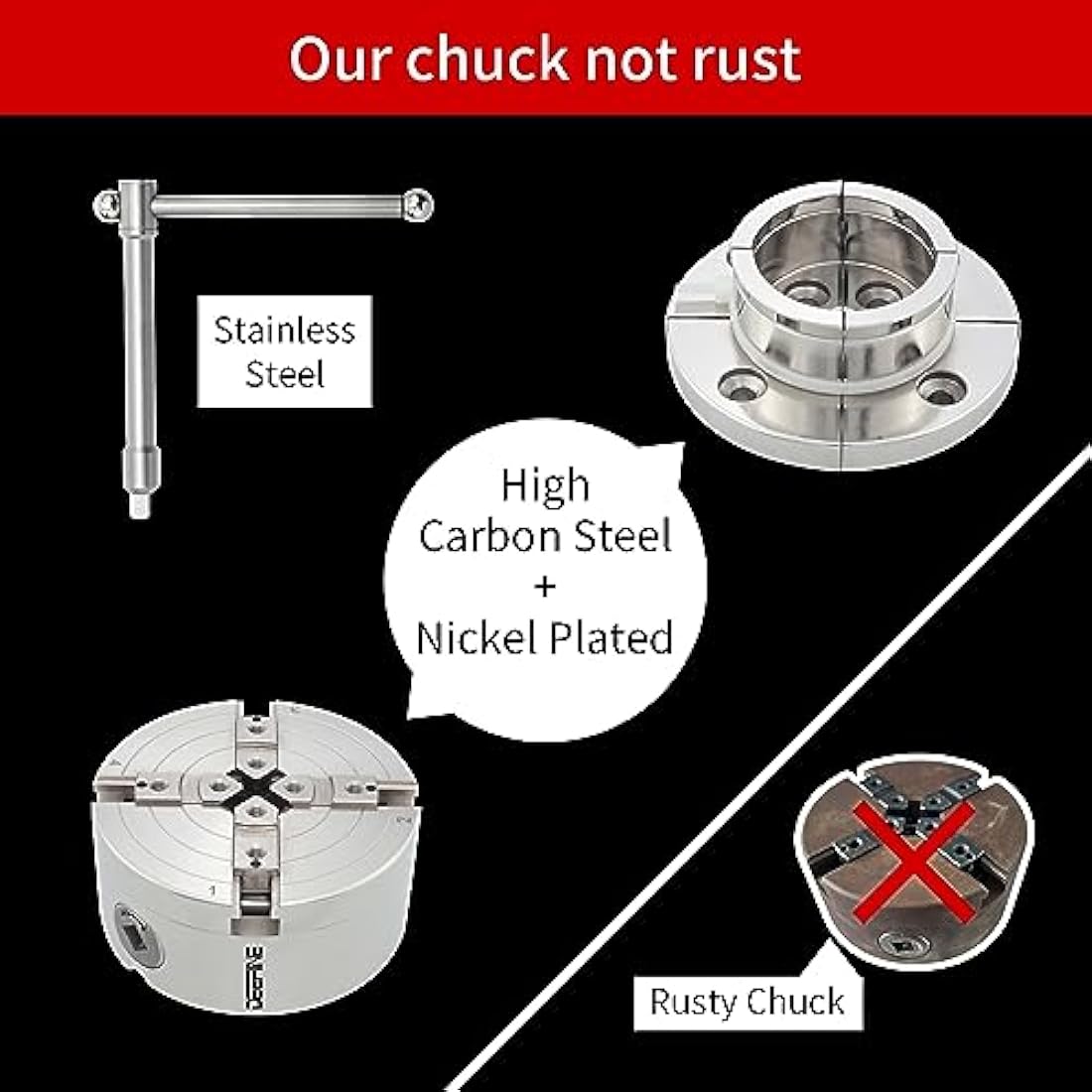DEEFIINE 4 Inch Wood Lathe Chuck Set | 4-Jaw Self-Centering Nickel Plated