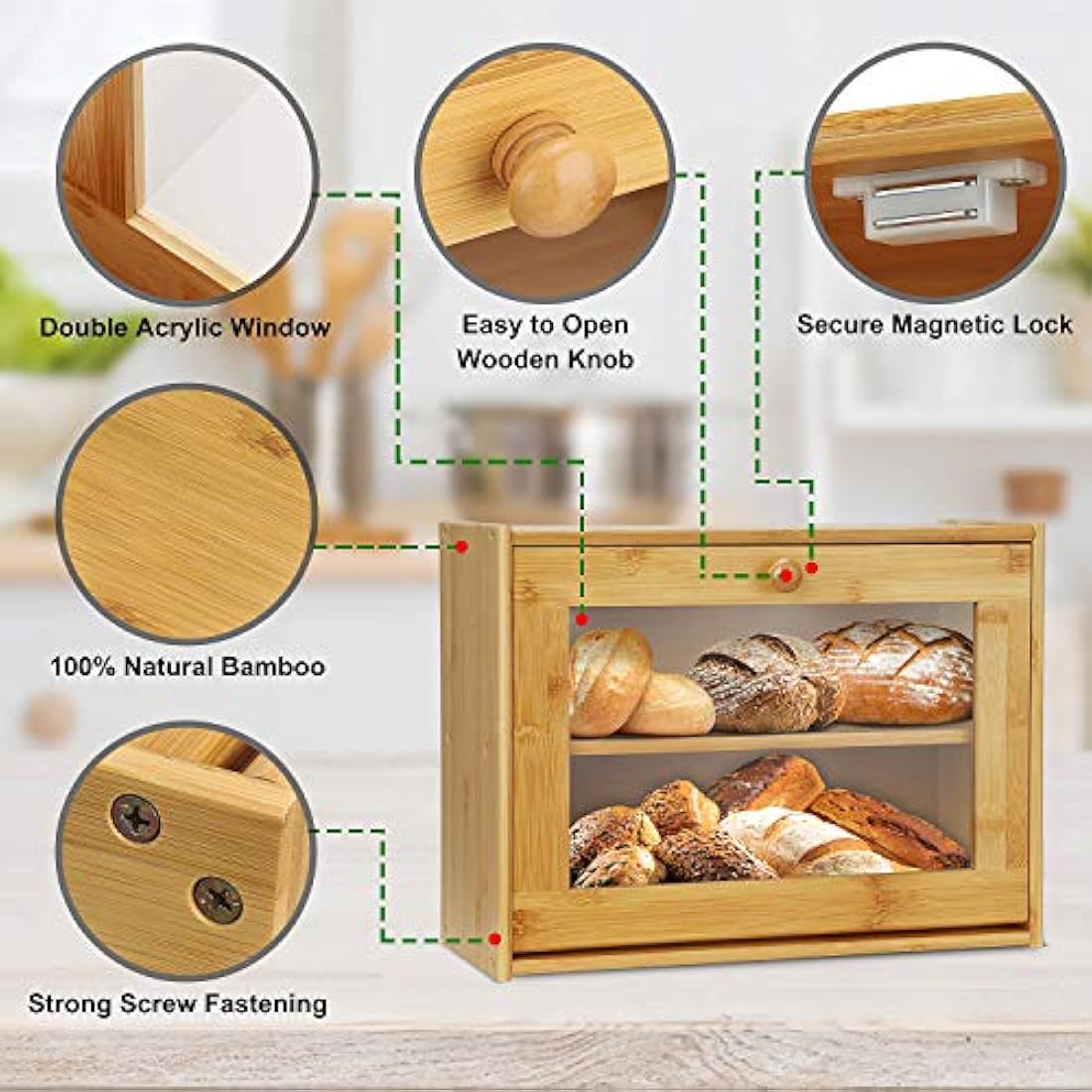 Jolof Store Bamboo Bread Box – Double Layer Large Capacity Bread Bin