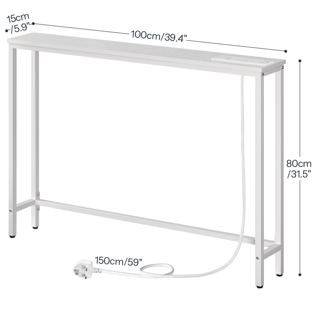 HOOBRO Slim Console Table with Charging Station | 100cm Narrow Sofa Table