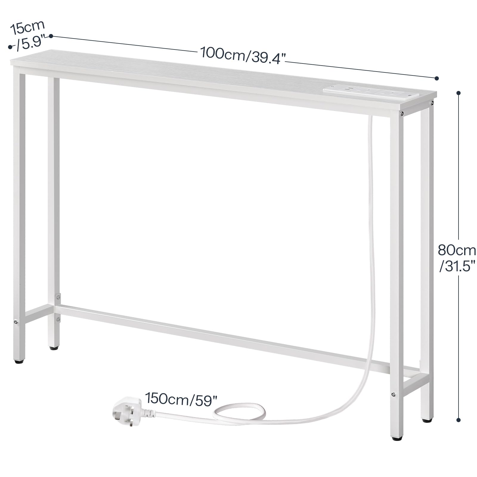 HOOBRO Slim Console Table with Charging Station | 100cm Narrow Sofa Table