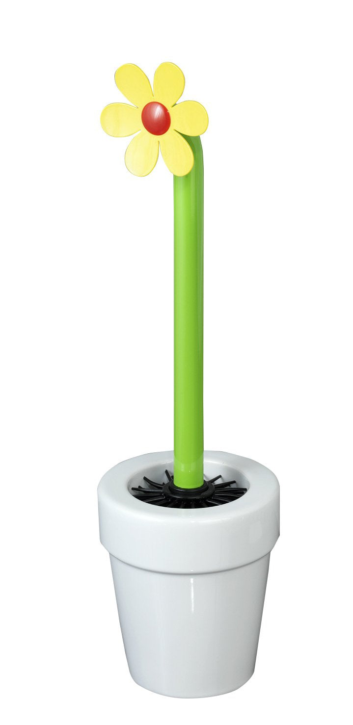 WENKO Lucky Flower Ceramic Toilet Brush Holder with Silicone Brush
