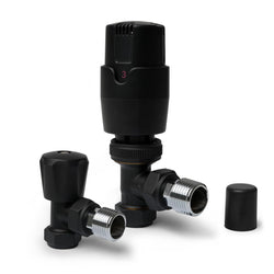 Jolof Store Black Angled Thermostatic Radiator Valves - 15mm (Pair)