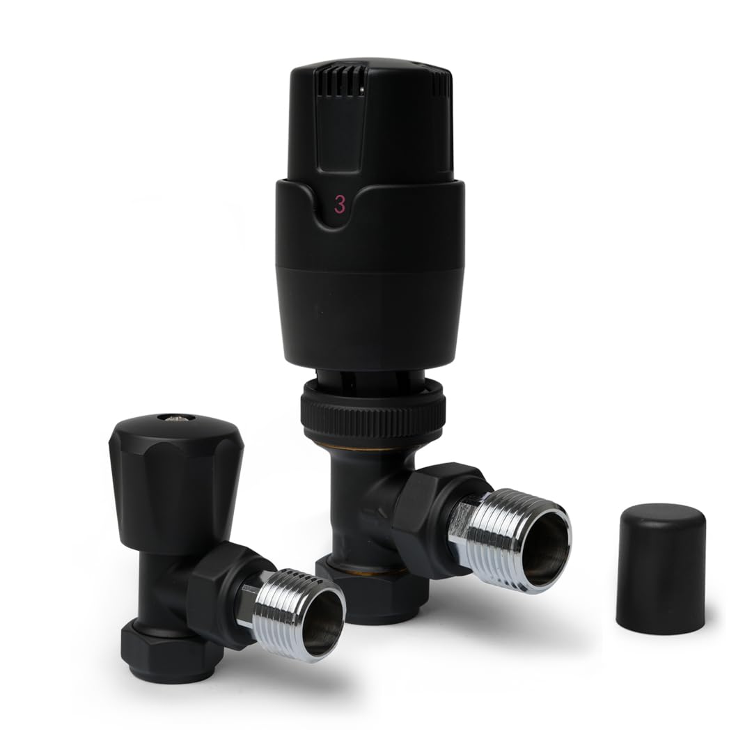Jolof Store Black Angled Thermostatic Radiator Valves - 15mm (Pair)