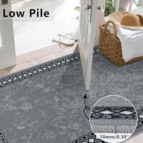 Homcomodar Hallway Runner Rug - 65x240cm Non-Slip Washable Grey Carpet