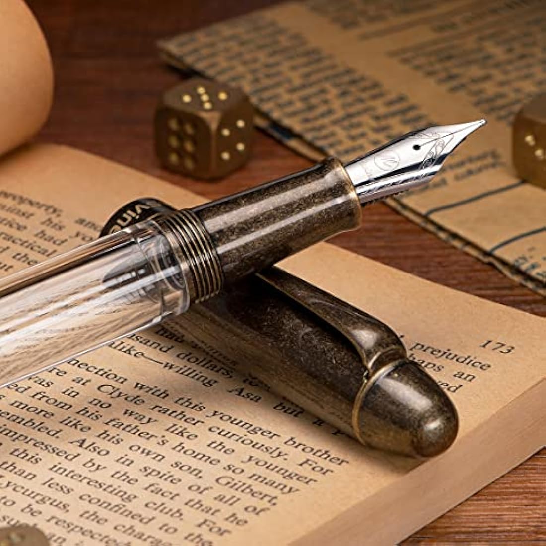 Asvine P30 Piston Fountain Pen | Retro Brass & Acrylic Medium Nib