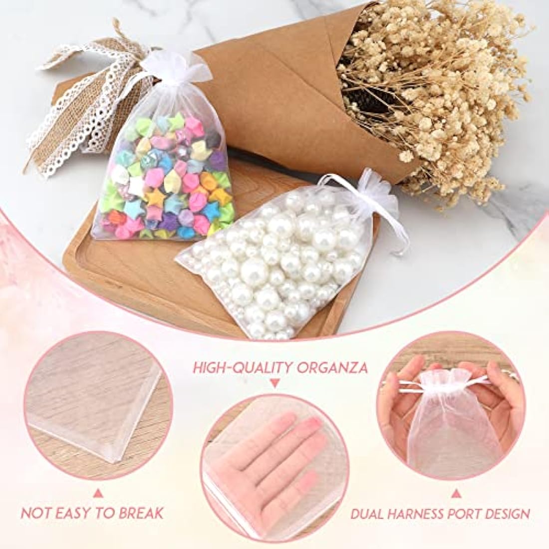 G2PLUS White Organza Gift Bags | 100 PCS Mesh Jewelry Pouches 10x15cm
