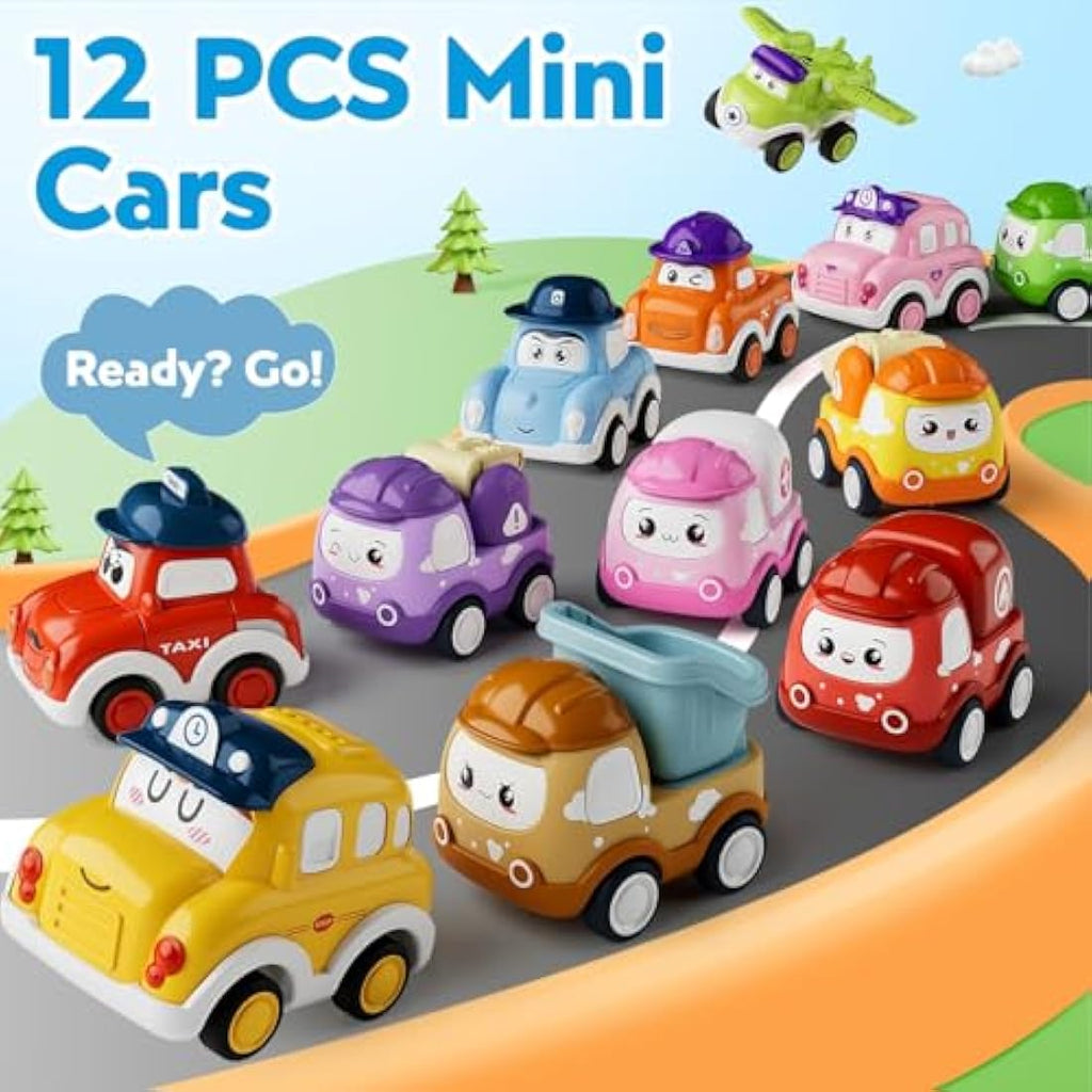 Jolof Store 12-Piece Pull Back Car Toys with 2-in-1 Play Mat Storage Bag