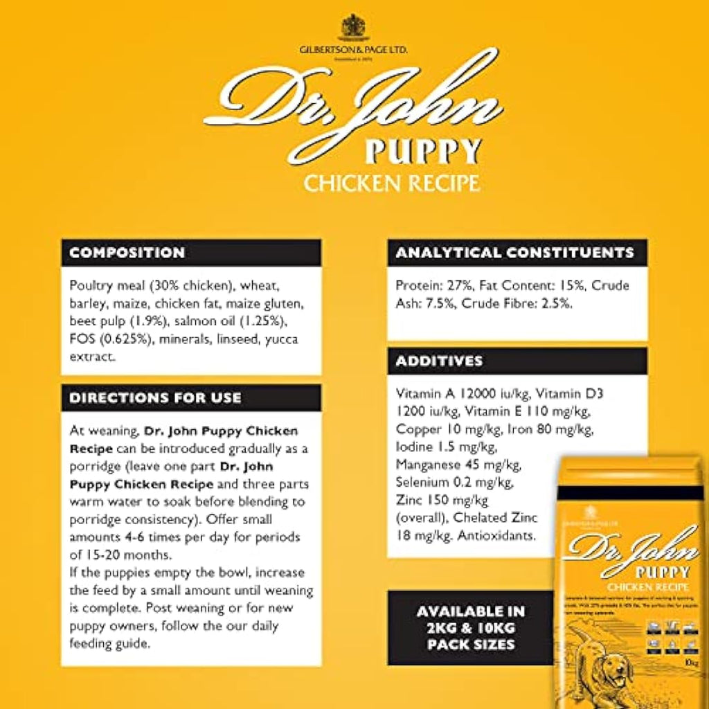 Dr John Puppy Chicken Dry Dog Food – 10kg High Protein for Working Breeds