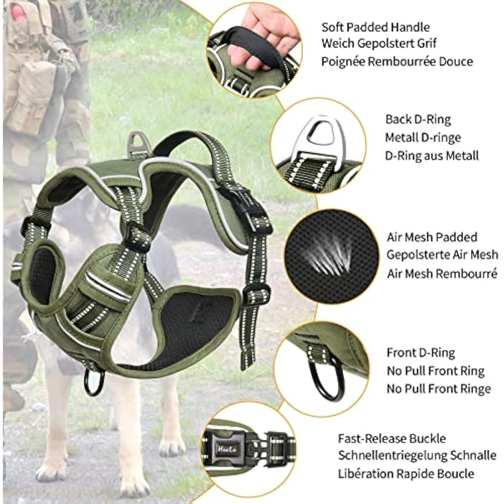 HEELE No-Pull Dog Harness | Reflective Padded Adjustable Vest - Green