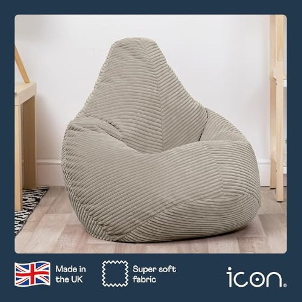 icon Dalton Kids Corduroy Bean Bag Chair – Beige Supportive Recliner