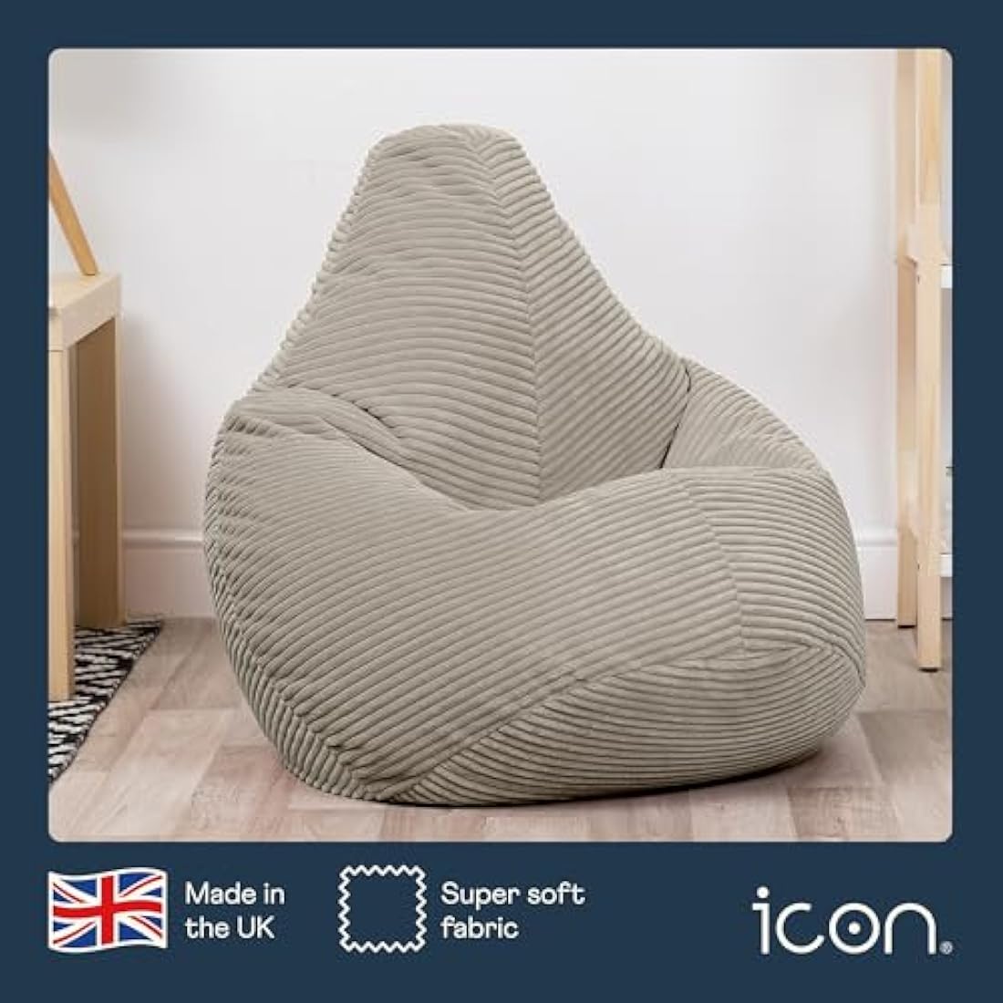icon Dalton Kids Corduroy Bean Bag Chair – Beige Supportive Recliner