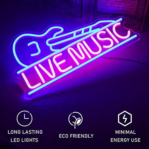 Live Music Neon Sign – Blue & Pink Guitar LED Wall Decor