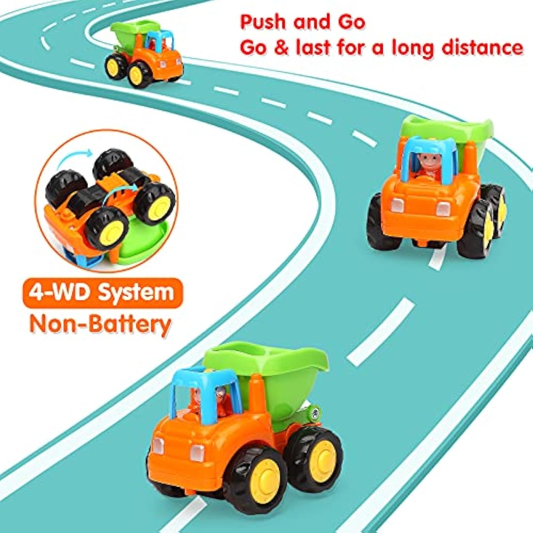 Friction Powered Push and Go Toy Cars for Toddlers, 3-Pack