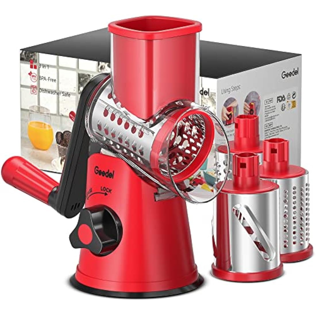 Rotary Cheese Grater | 3-Blade Manual Vegetable Slicer